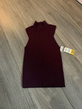Sleeveless Ribbed Mock Neck Top in Deep Burgundy